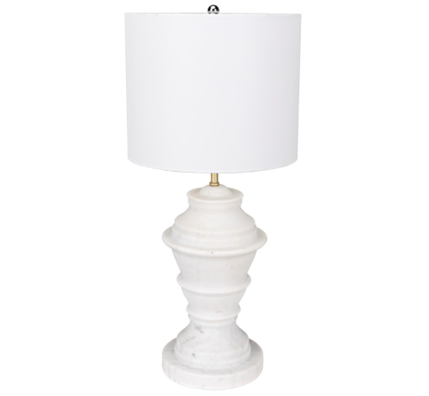 Lorelei Table Lamp with White Shade, White Marble