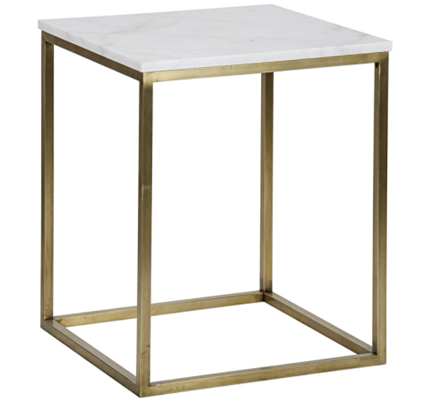 Manning Side Table, Large, Antique Brass, Metal and Quartz