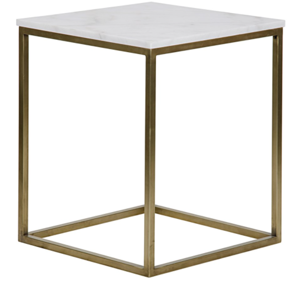 Manning Side Table, Large, Antique Brass, Metal and Quartz