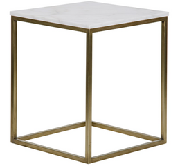 Manning Side Table, Large, Antique Brass, Metal and Quartz