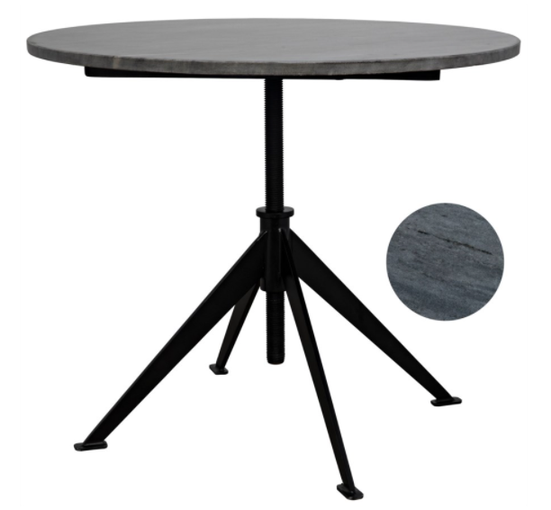 Matilo Adjustable Table, Black Metal Metal Base with Marble Top