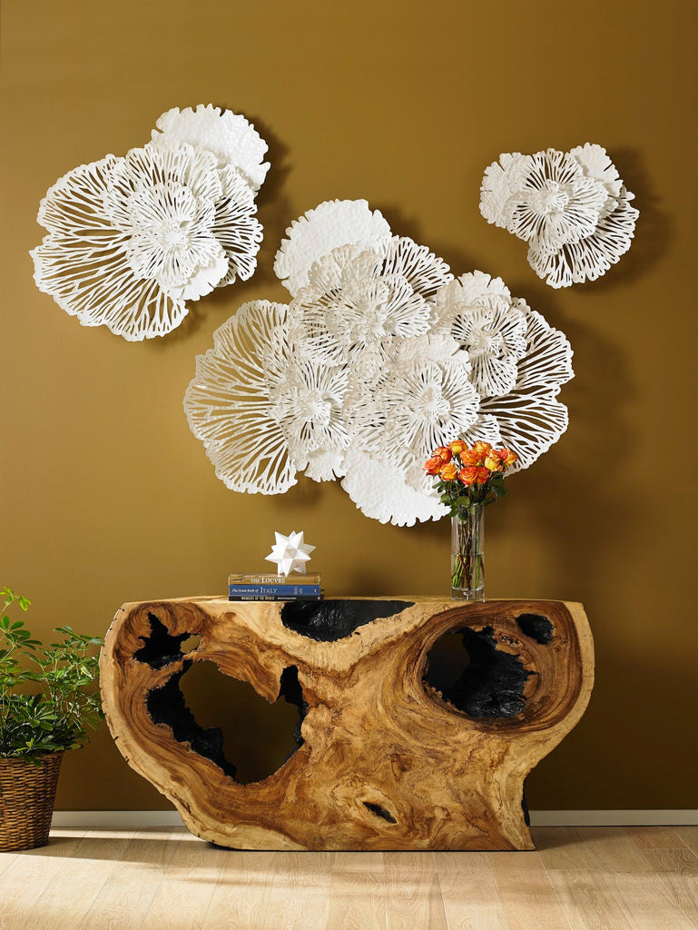 Flower Wall Art, Medium, White, Metal