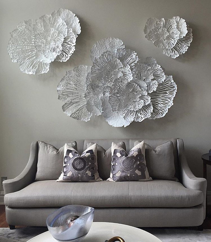 Flower Wall Art, Large, White, Metal