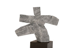 Tai Chi Kicking Sculpture on Pedestal, Gray Stone/Black