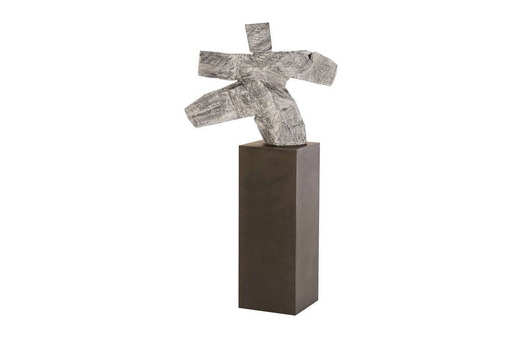 Tai Chi Kicking Sculpture on Pedestal, Gray Stone/Black