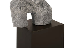 Tai Chi Arm Up Sculpture on Pedestal, Gray Stone Finish, Black