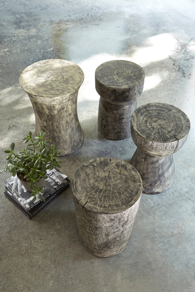 Stump Stool, Gray Stone Finish, Black