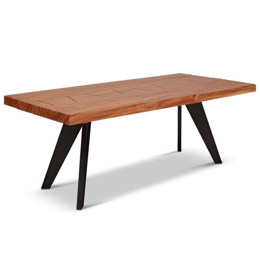 Cross Dining Table - Black Legs - Natural Chamcha Top