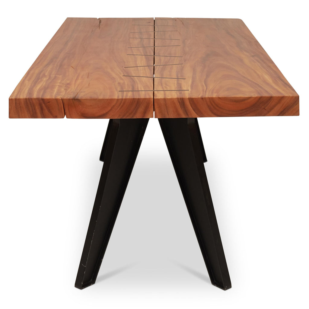 Cross Dining Table - Black Legs - Natural Chamcha Top