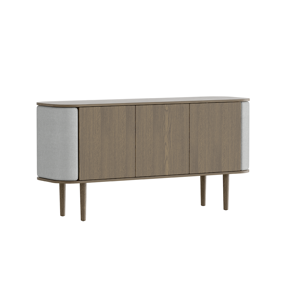 Treasures 2 Door Cabinet, Dark Oak, Silver Grey Fabric