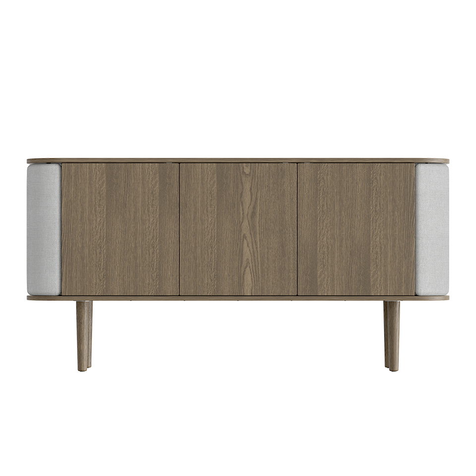 Treasures 2 Door Cabinet, Dark Oak, Silver Grey Fabric