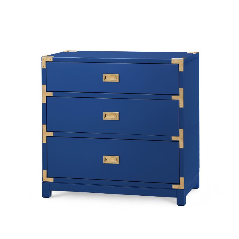 Victoria 3-Drawer Side Table - Gloss Denim Blue