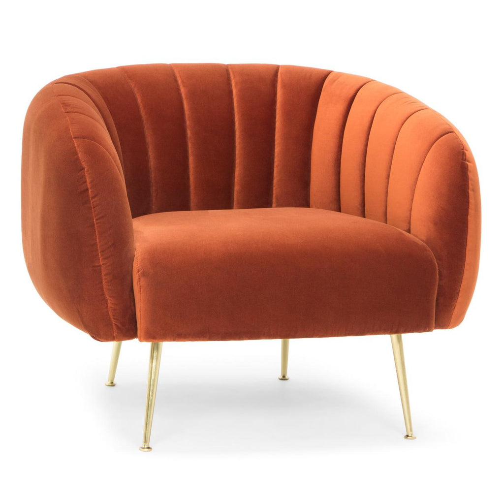 Metro Channeled Accent Chair, Brass Legs