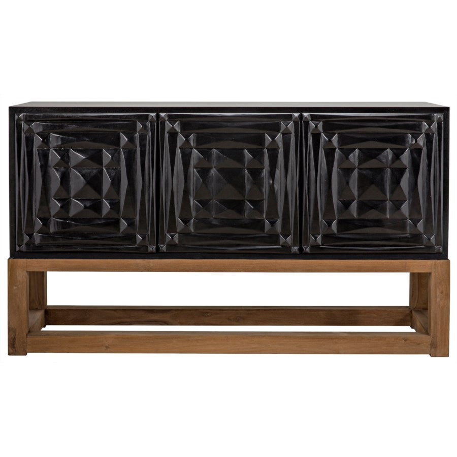 Oliver Sideboard, Hand Rubbed Black with Teak Base