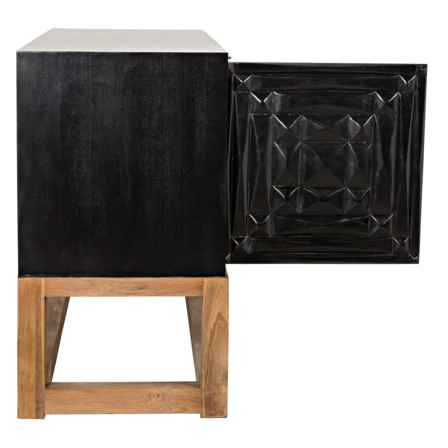 Oliver Sideboard, Hand Rubbed Black with Teak Base