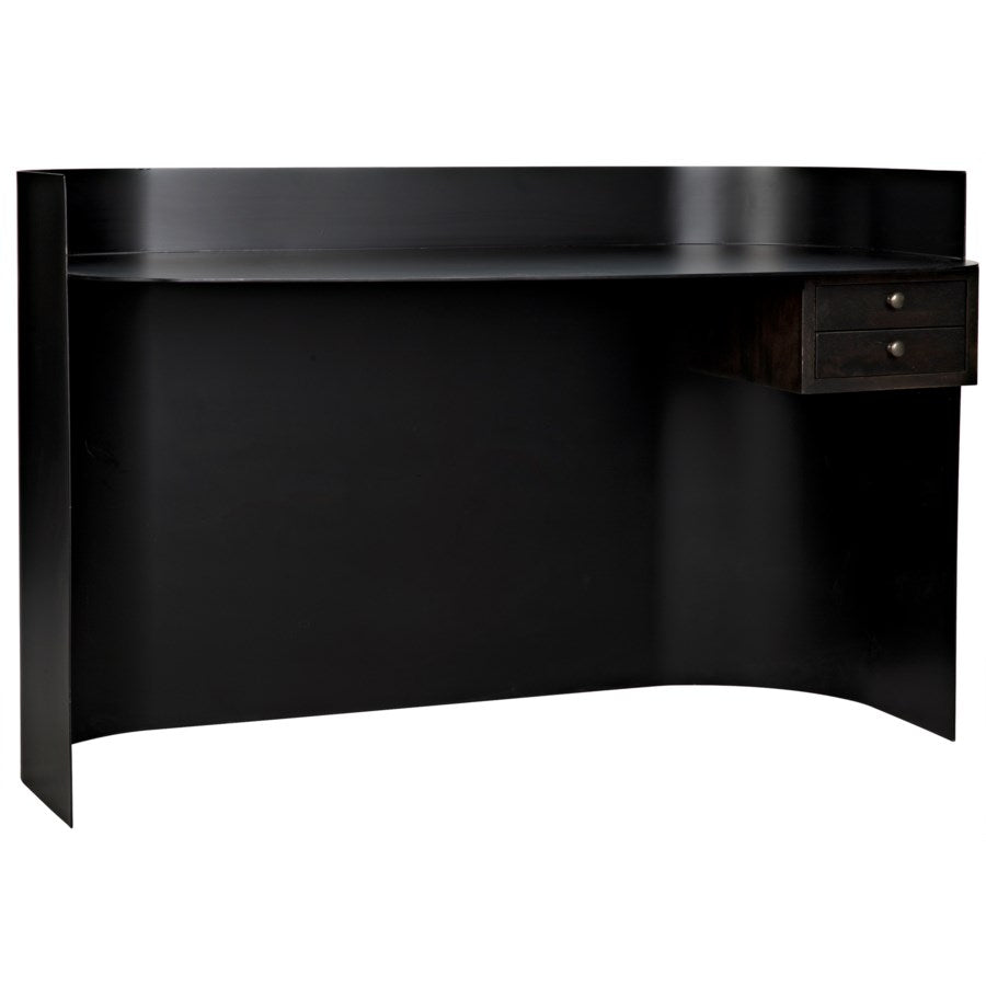 Scarlett Desk, Black Metal w/Ebony Walnut Drawers