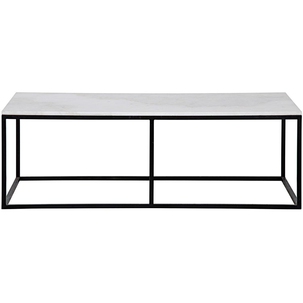 Lois Coffee Table, White Stone and Black Metal