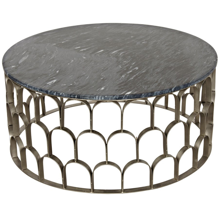 Mina Coffee Table, Antique Silver, Metal and Stone