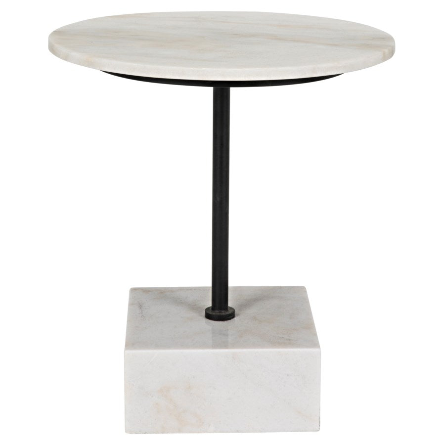 Rodin Side Table, Black Metal Finish with White Stone