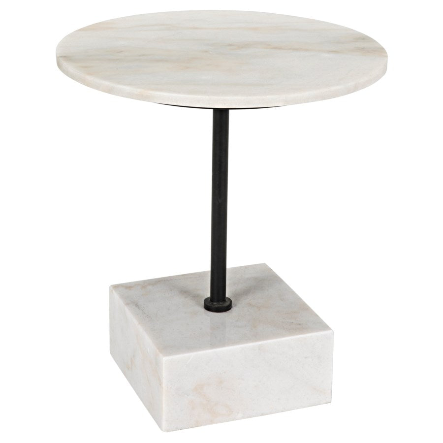 Rodin Side Table, Black Metal Finish with White Stone