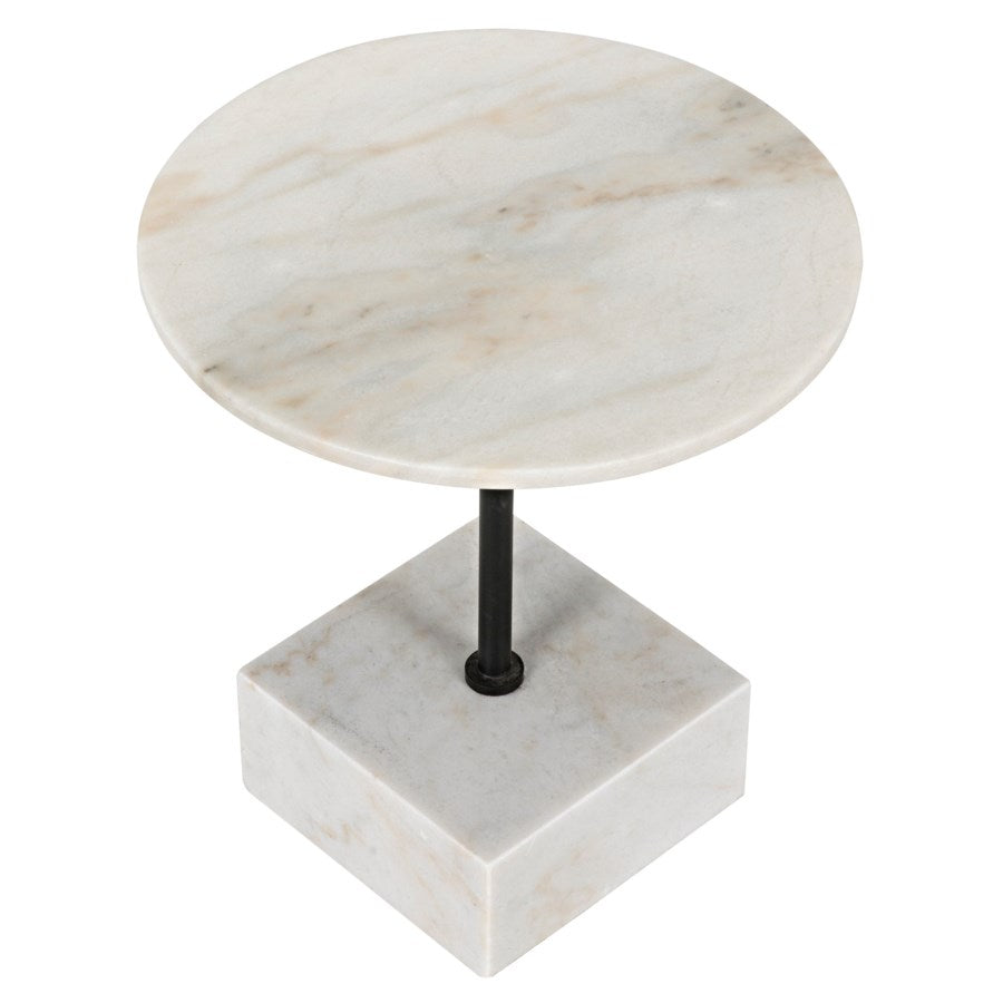 Rodin Side Table, Black Metal Finish with White Stone