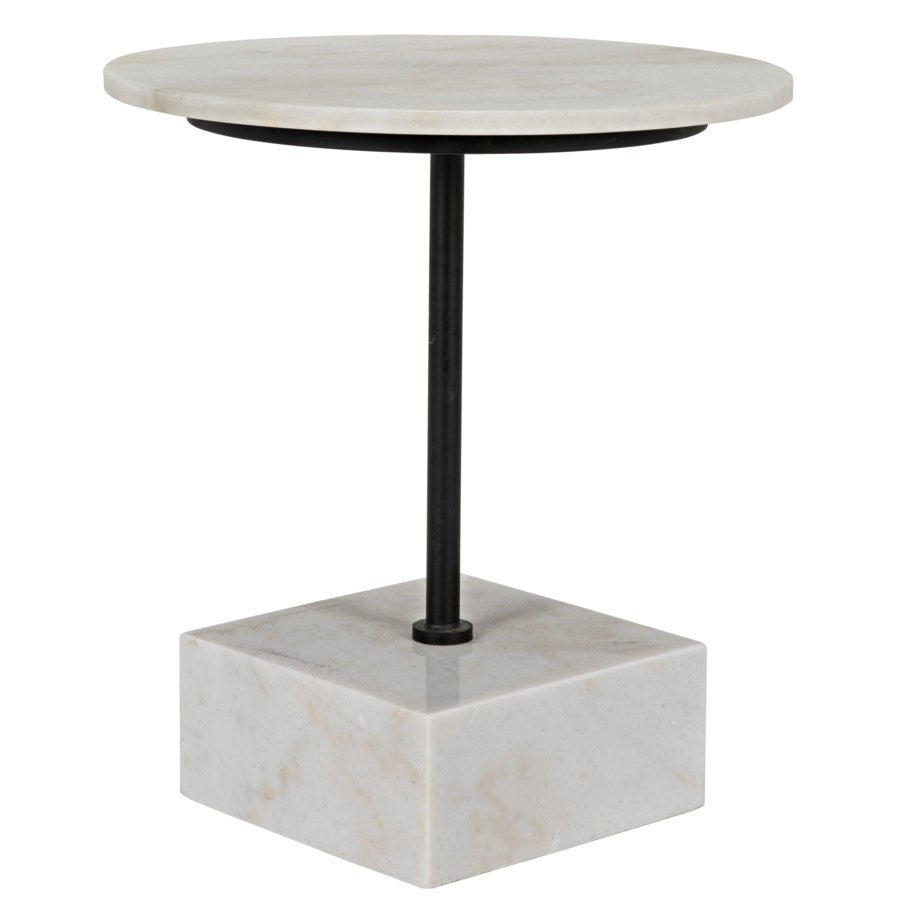 Rodin Side Table, Black Metal Finish with White Stone