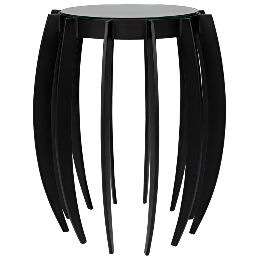 Spikes Side Table, Black Metal w/Glass Top