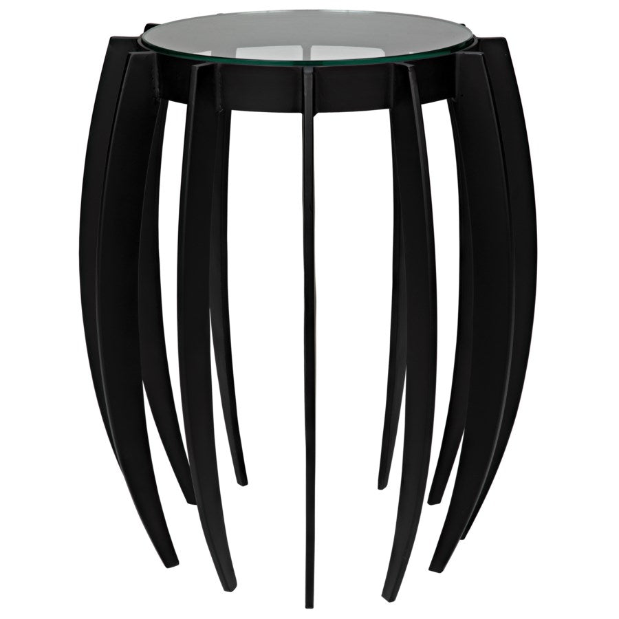 Spikes Side Table, Black Metal w/Glass Top