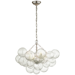 Talia Medium Chandelier - Burnished Silver Leaf And Clear Swirled Glass - LED Bulb included