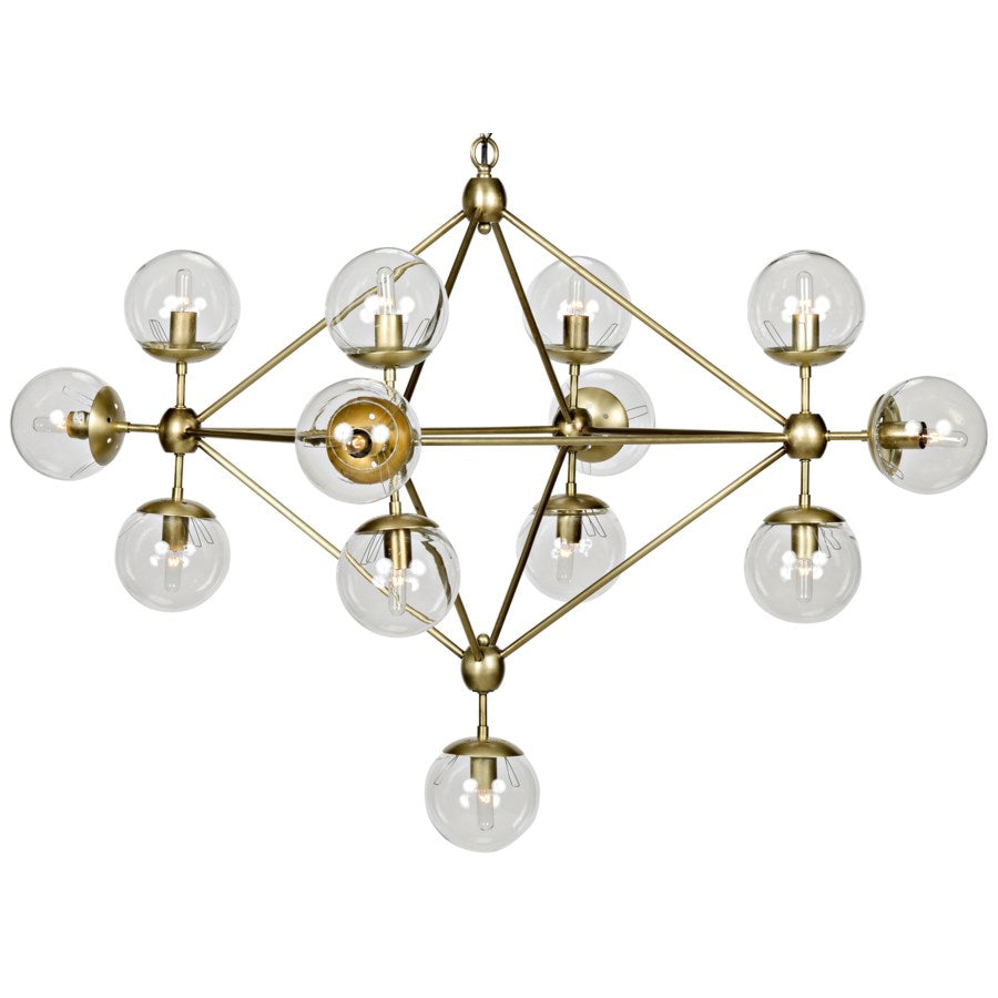 Pluto Chandelier, Small, Antique Brass, Metal and Glass