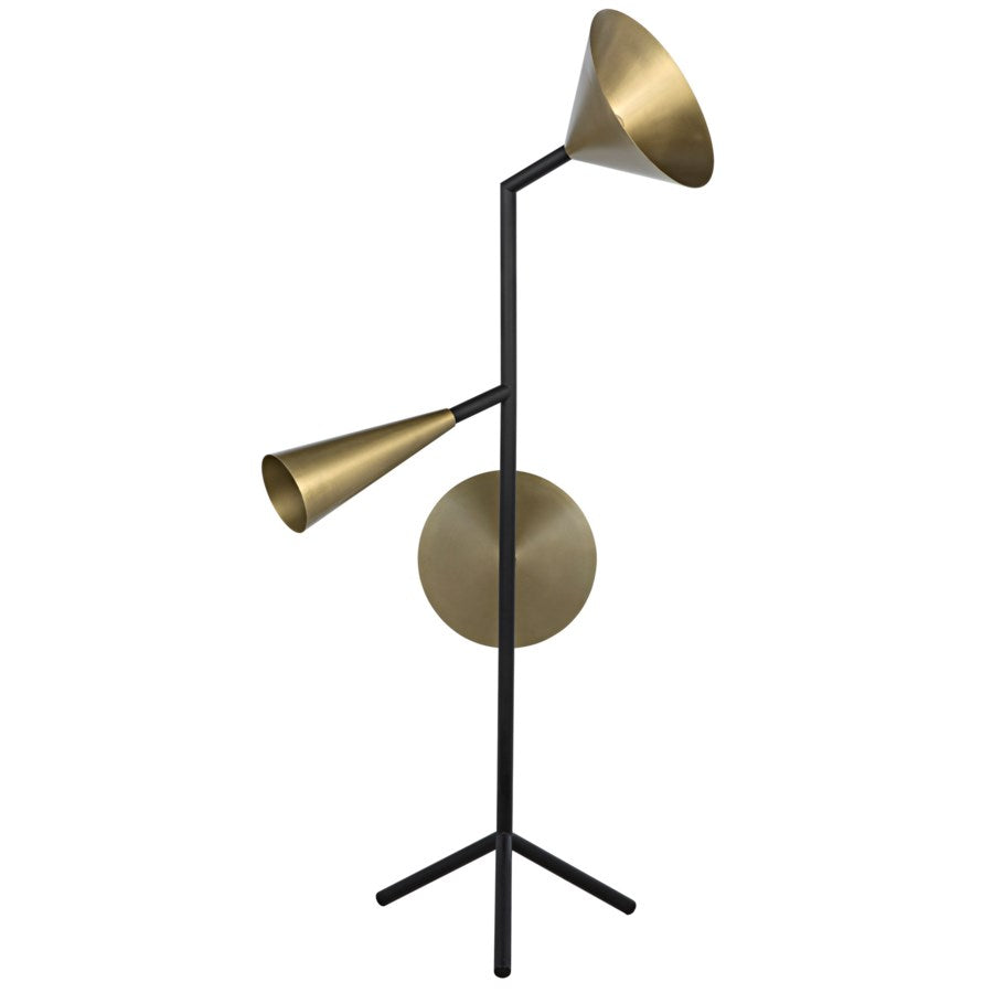 Strato Floor Lamp, Black Metal and Brass Finish