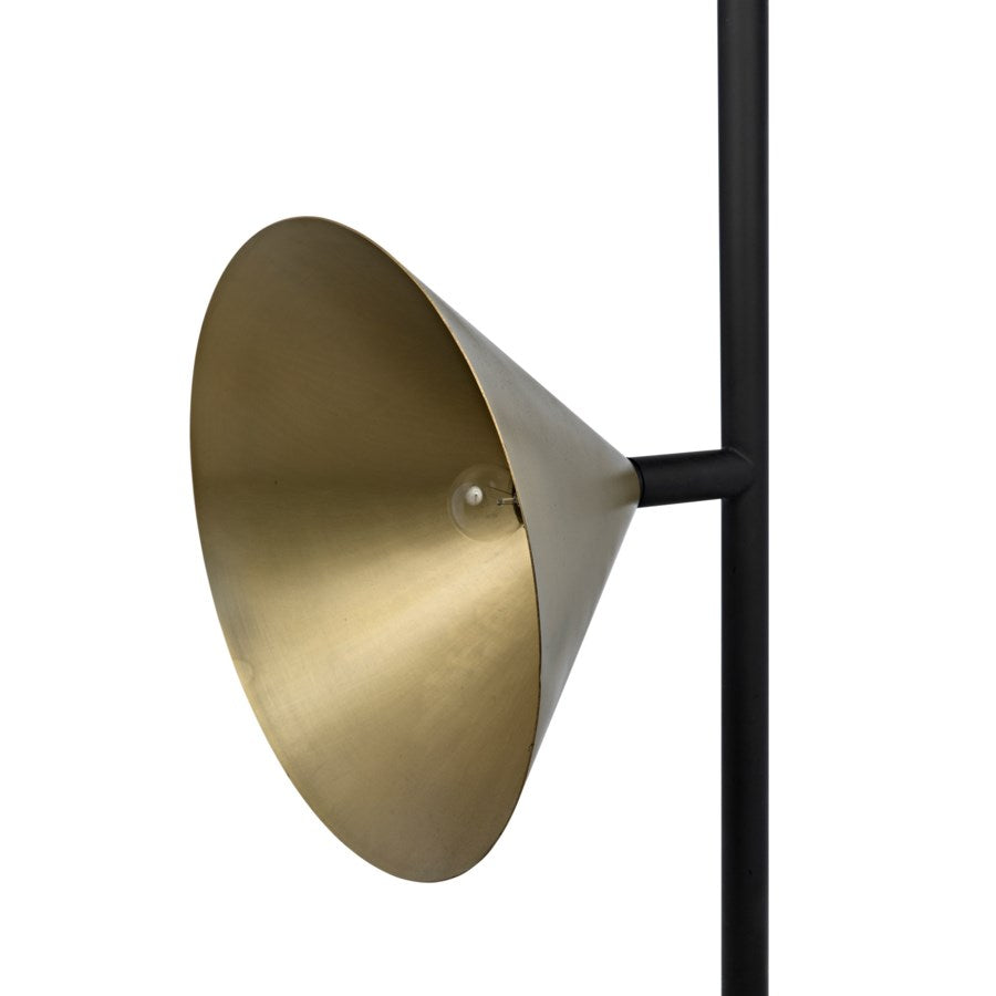 Strato Floor Lamp, Black Metal and Brass Finish