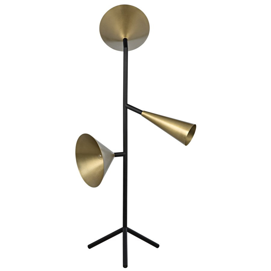 Strato Floor Lamp, Black Metal and Brass Finish