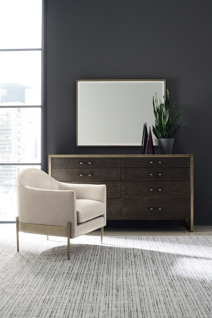 Remix Double Dresser - Black Stained Ash, Cerused Oak, Bronze Gold Metal