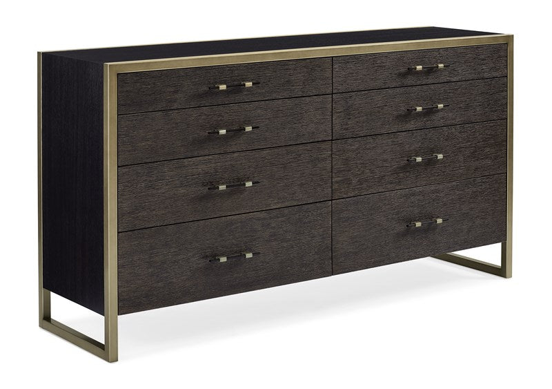 Remix Double Dresser - Black Stained Ash, Cerused Oak, Bronze Gold Metal