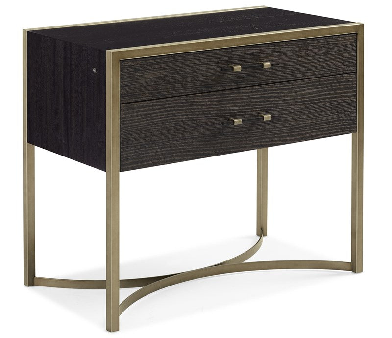 Remix Large Nightstand - Cerused Oak, Black Stained Ash, Bronze Gold Metal