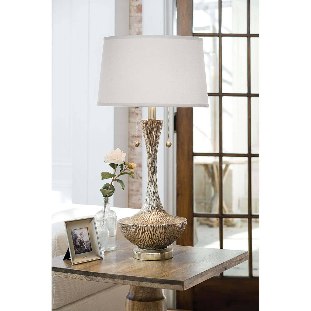 Embossed Vessel Table Lamp - Ambered Silver