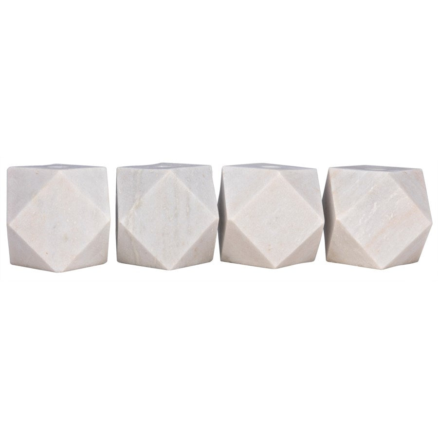 Polyhedron Decorative Candle Holder, Set of 4, White Marble